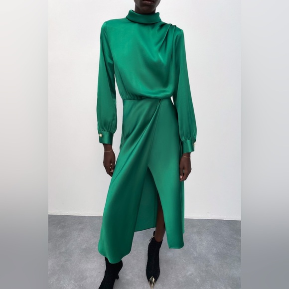 ZARA SATIN EFFECT MIDI DRESS - Picture 7 of 11